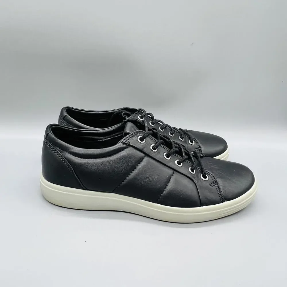 ECCO Shoes Mens 6 Black Leather Lace Up Low Top Casual Sneakers Comfort Walking
